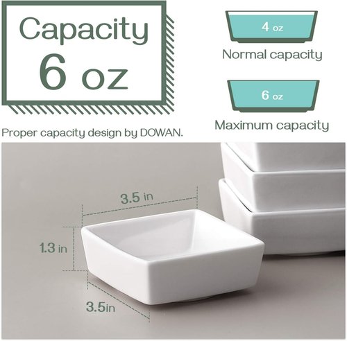 DOWAN Ramekins - 6 Oz Square Porcelain Dessert & Appetizer Bowls Set of 6 | Oven Safe & Durable