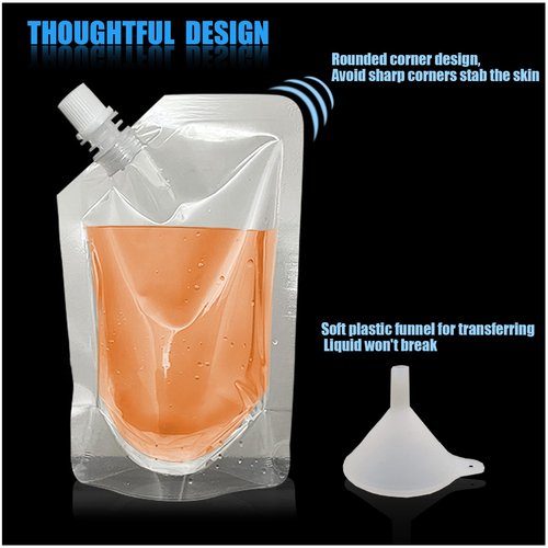 6-Piece Reusable Drinking Flasks - Juice & Liquor Pouch, Concealable Plastic, 12 oz with Funnel