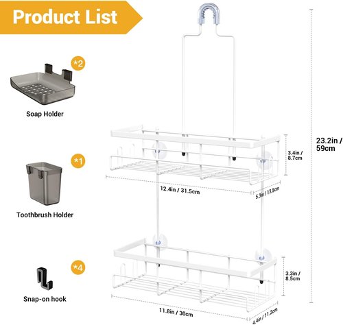AKTECKE Shower Caddy - 30-Piece Hanging Bathroom Organizer in White for Space-Saving Storage