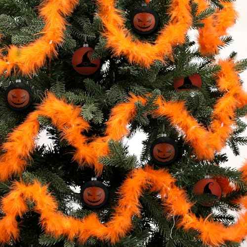 Riceshoot 3 Pcs 20 ft Orange Garland Decorations Orange Christmas Tree Hanging Garland for Fall Thanksgiving Faux Feather Boa Decorations for Christmas Holiday Indoor and Outdoor Party Supplies
