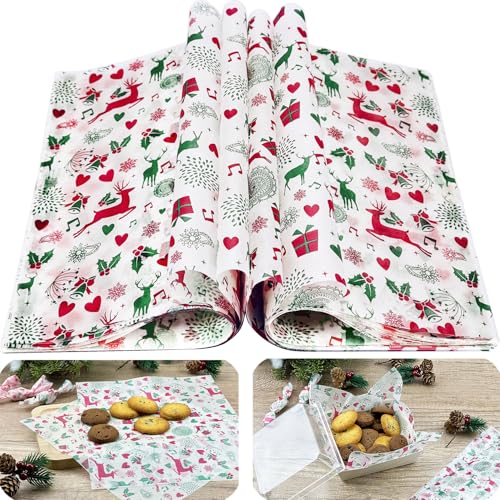 Reindeer Christmas Wax Paper Sheets 100 Pack Grease Proof Food Wraps