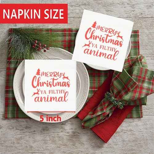 Merry Christmas Ya Filthy Animal Napkins, Christmas Vacation Party Decorations, ZJ National Holiday Party Decorations Napkins(5 x 5 In, Red Foil, 50-Pack)