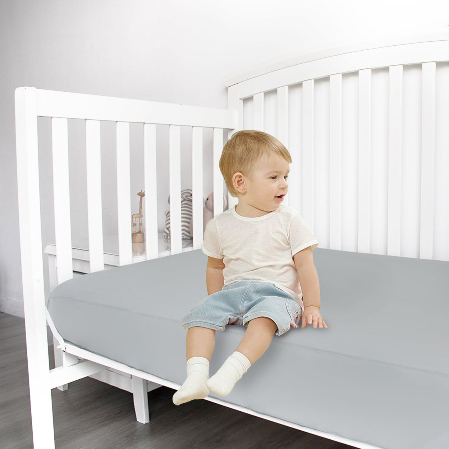 Stretchy Crib Sheets for Boys Girls, 2 Pack - Fitted Crib Sheets Neutral for Standard Crib and Toddler Bed Mattress 52" x 28", Soft and Breathable, Grey