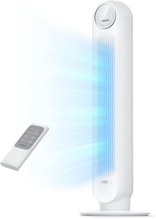 DREO Tower Fan - Quiet Bladeless Indoor Fan with 90° Oscillation, 4 Speeds & 8-Hour Timer - White (DR-HTF007)