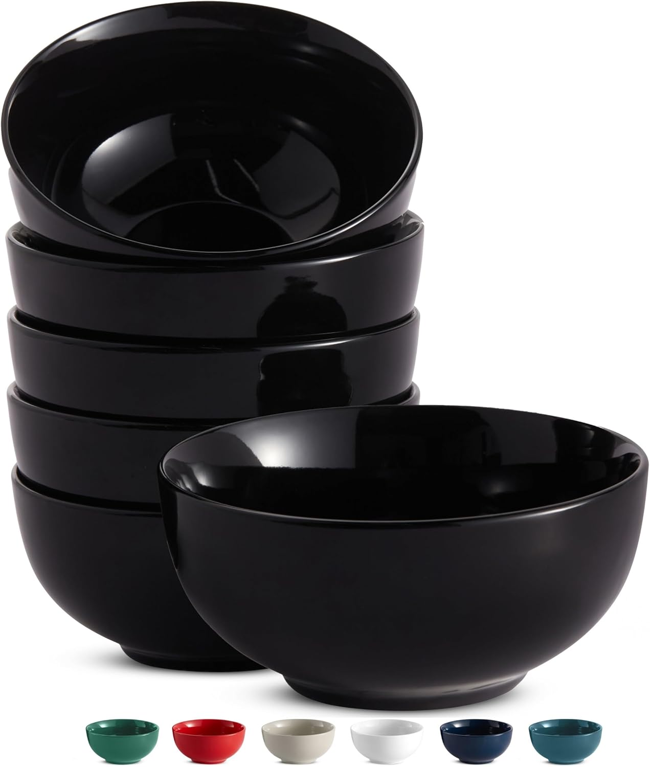 KooK Ceramic Soup & Cereal Bowls - Microwave & Dishwasher Safe, 20 oz, Set of 6 - Black