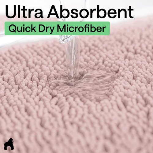 GORILLA GRIP Bath Rug Mat - Soft Absorbent Chenille | Quick-Dry Microfiber, 44x26, Dusty Rose