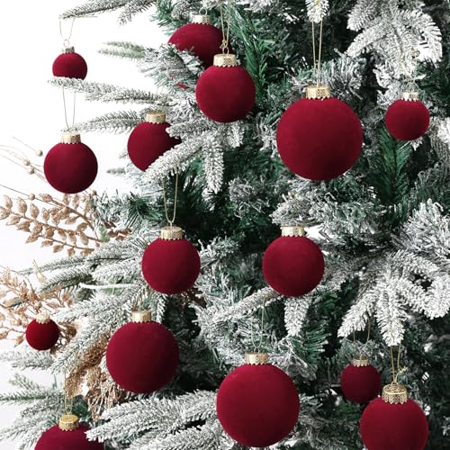 Burgundy Velvet Christmas Ball Ornaments-46pcs Shatterproof Tree