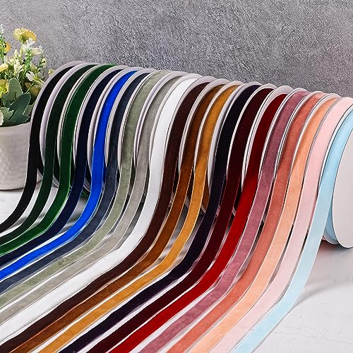 Khaki Velvet Ribbon 3/8 in x 20 yd - Gift Wrapping, Floral Bouquets, DIY Decor (Jeuhoue)