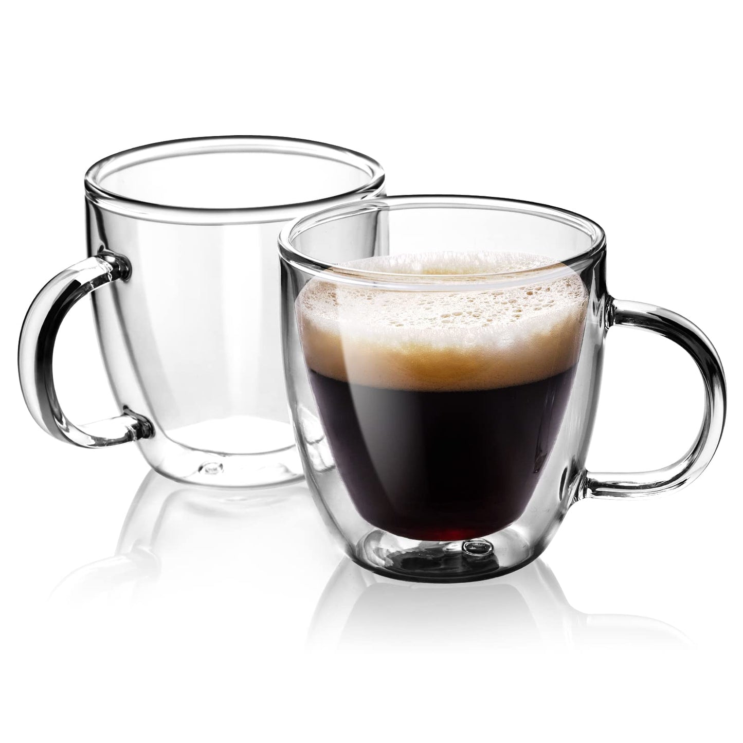 Stylusella Double Wall Glass Coffee Mugs 5oz / 150ml, Set of 2 Insulated Mugs with Handles, Stylish Tazas de Cafe Con Estilo