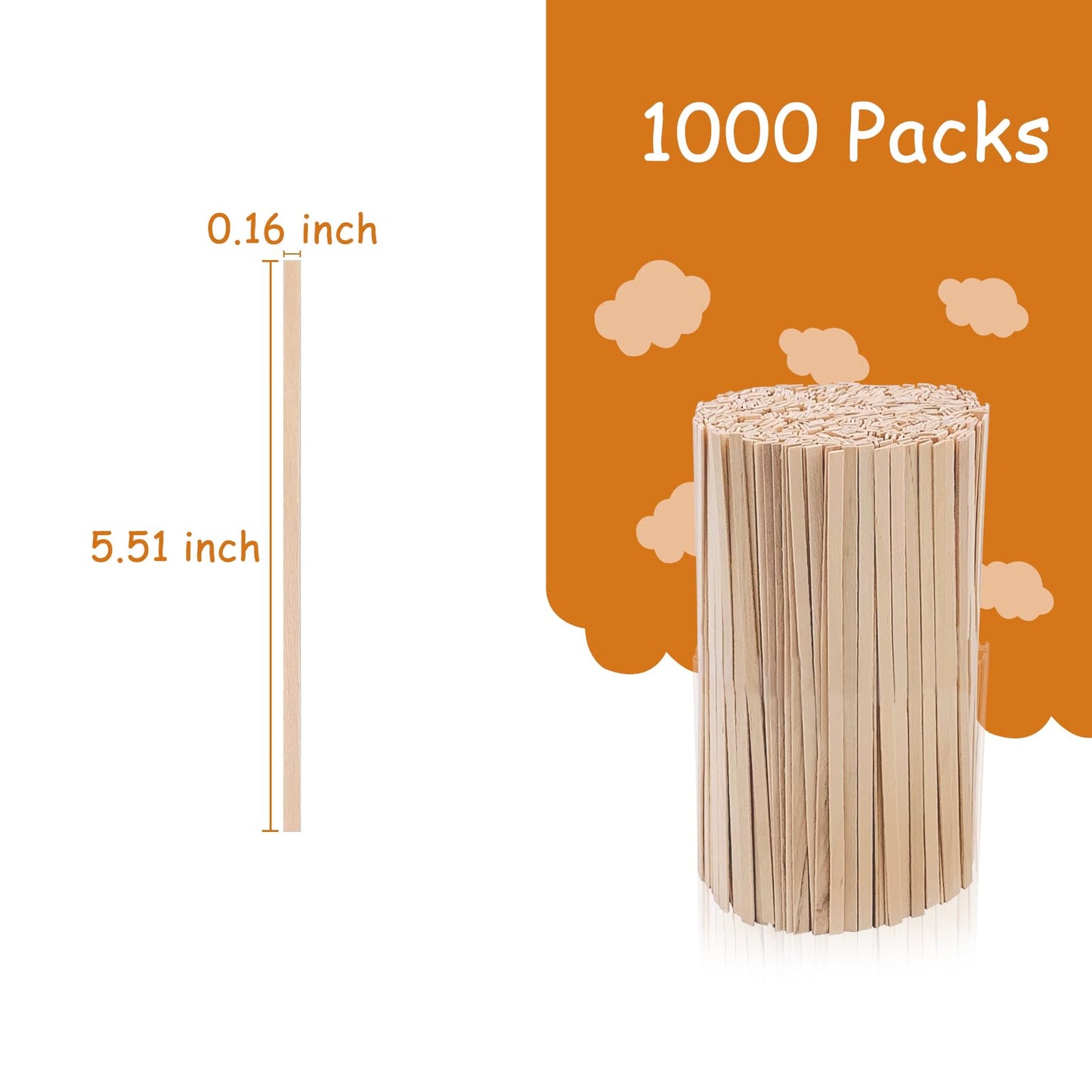 KTOJOY Wooden Coffee Stirrers, 1000 Disposable 5.5" Stir Sticks, for Coffee & Cocktails, Swizzle Drink Sticks, Coffee Bar Accessories