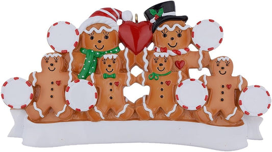 Personalized Gingerbread Family of 6 Christmas Ornaments - Unique Keepsake Gifts