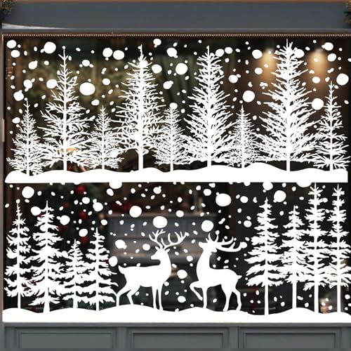DIYDEC 8 Sheets Christmas Window Clings Snowy Christmas Forest Trees Window Decals Double-Sided Winter Window Stickers Decorations for Xmas Holiday Home Party Glass