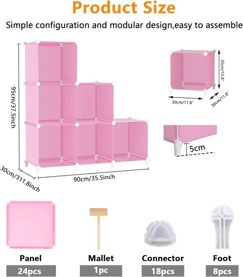 AWTATOS Cube Storage Organizer - Portable DIY Closet Organizer with 6 Stackable Cubes - Pink