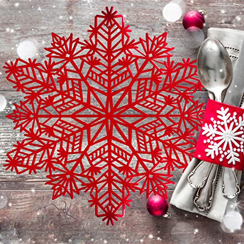 Red Snowflake Placemats Set of 12 - 15x15 inch Vinyl Table Mats for Christmas