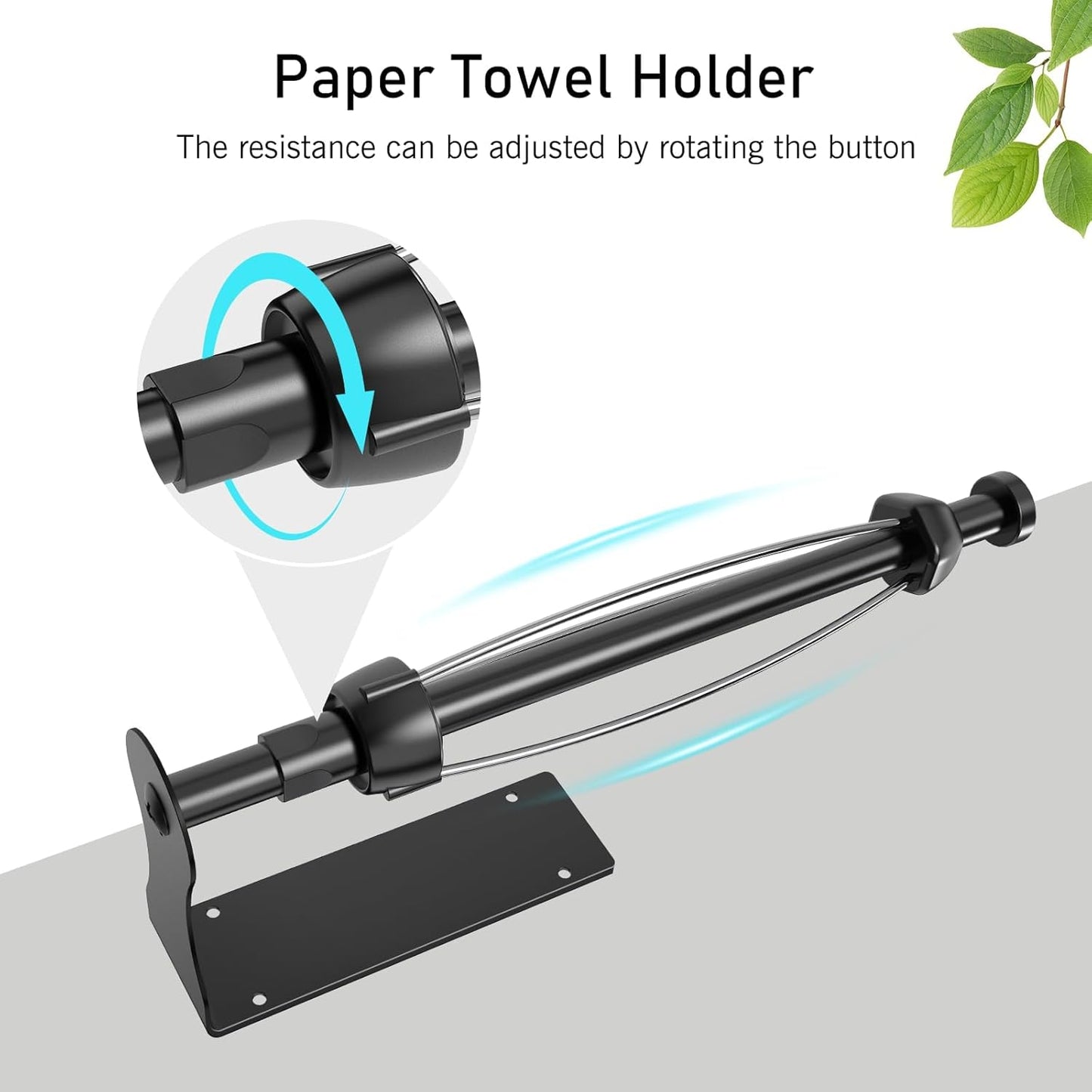 SetSail Paper Towel Holder - Single Hand Operable Under Cabinet Design | Adjustable Damper, Easy Tear, Black