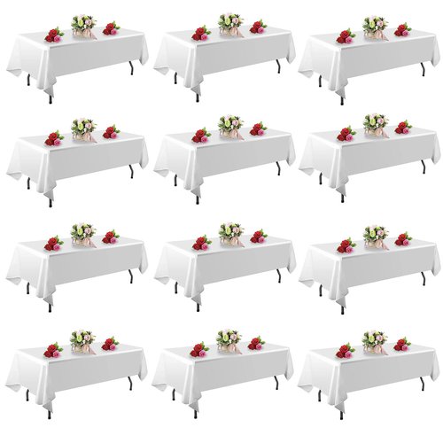 FINDYOU 12 Pack White Table Cloth Rectangle Table 60 x 102 Inch Tablecloths for 6 Foot Rectangle Tables. Stain and Winkle Resistant Polyester Washable White Cloths for Parties