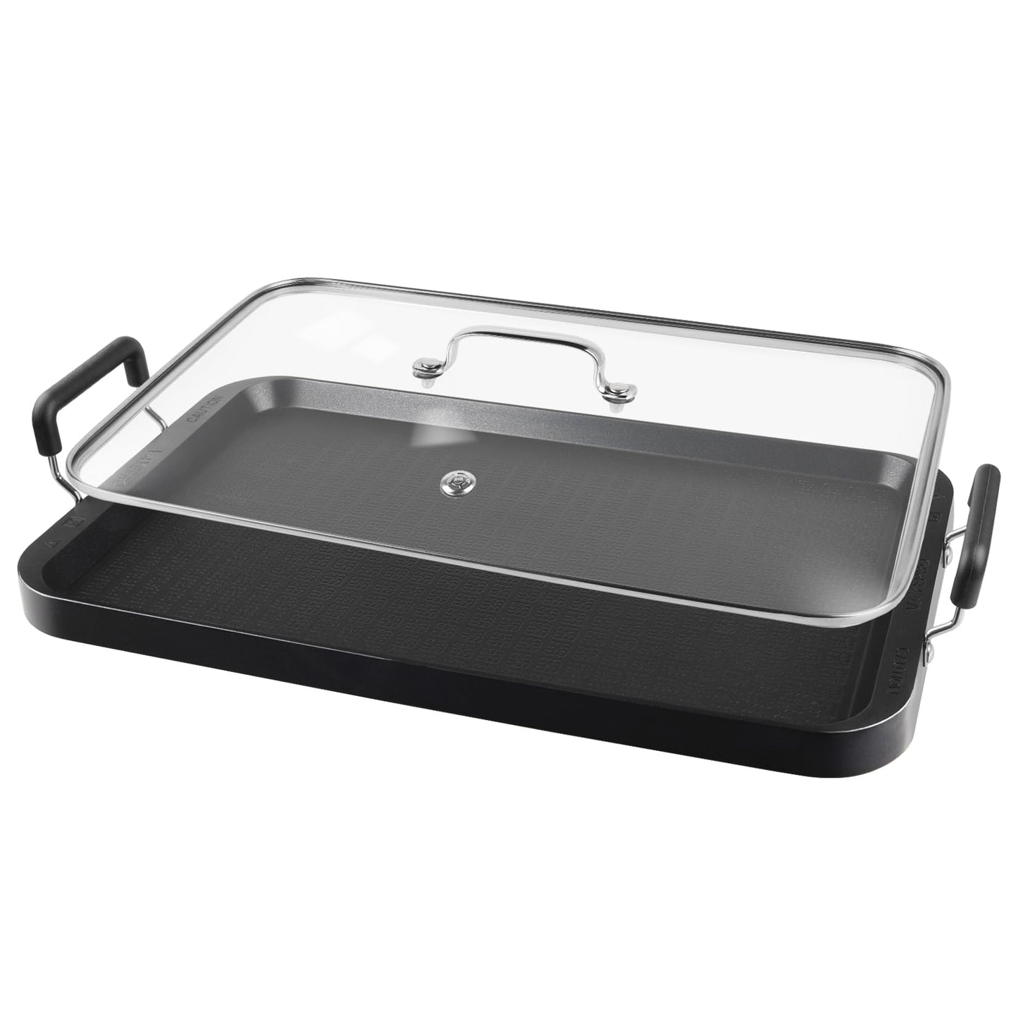 Vayepro 2 Burner Griddle Pan with Glass Lid, Stove Top Flat for Glass Stove Top, Aluminum Pancake, Non-Stick for Gas Grill, Double Burner Camping