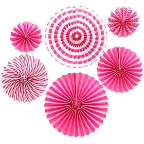 6 Pcs Decoration Hanging Party Hot Pink Paper Fans Set for Birthday Wedding Graduation Events Accessories