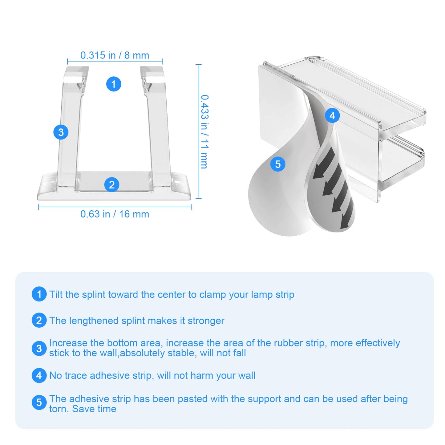 Neon Rope Light Clips Mounting - 30Pcs Clear Waterproof LED Strip Clip Brackets - Adhesive Wall Mount Holder for Govee and Other Neon LED Lights Strips (Not Support H61A2 & H61A0)