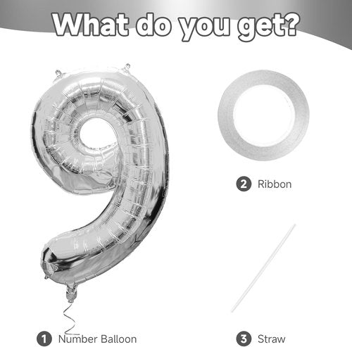 Generic 32 Inch Silver Number Balloons Foil Balloons 0 to 9 for Birthday Anniversary New Year Graduation Decor Balloon Decoration (Number 9)