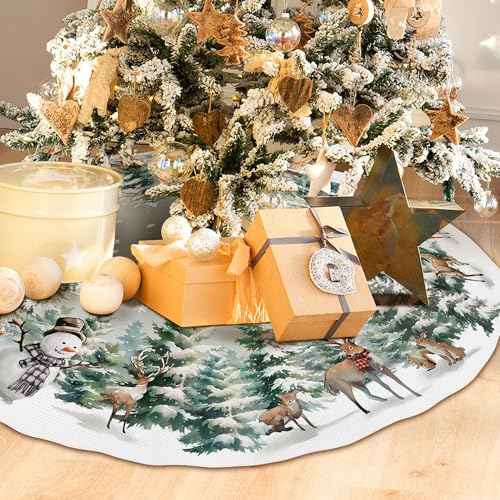 Christmas Tree Skirt 36 Inch, Christmas Tree Ornaments, Rustic Xmas Tree Snowman Skirts Mat for Home Decor Xmas Party Tree Holiday Decorations Indoor