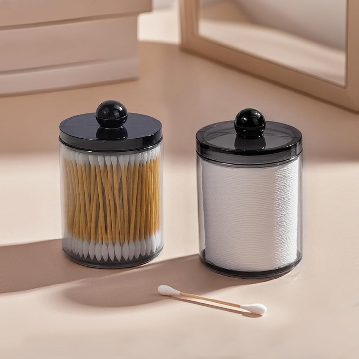 Skiennix 2-Pack Black Plastic Qtip Holder - Stylish Bathroom Organizer for Cotton Swabs & Accessories