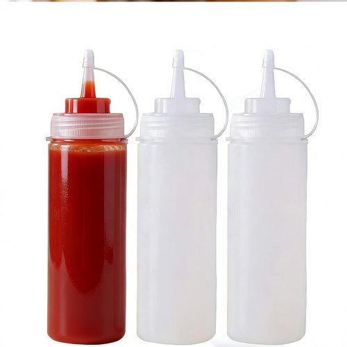 EORTA 3 Pack Plastic Condiment Squeeze Bottles with Tip Caps, 32oz Large Squeeze Bottle for Sauce Ketchup Mustard Olive Oil, White