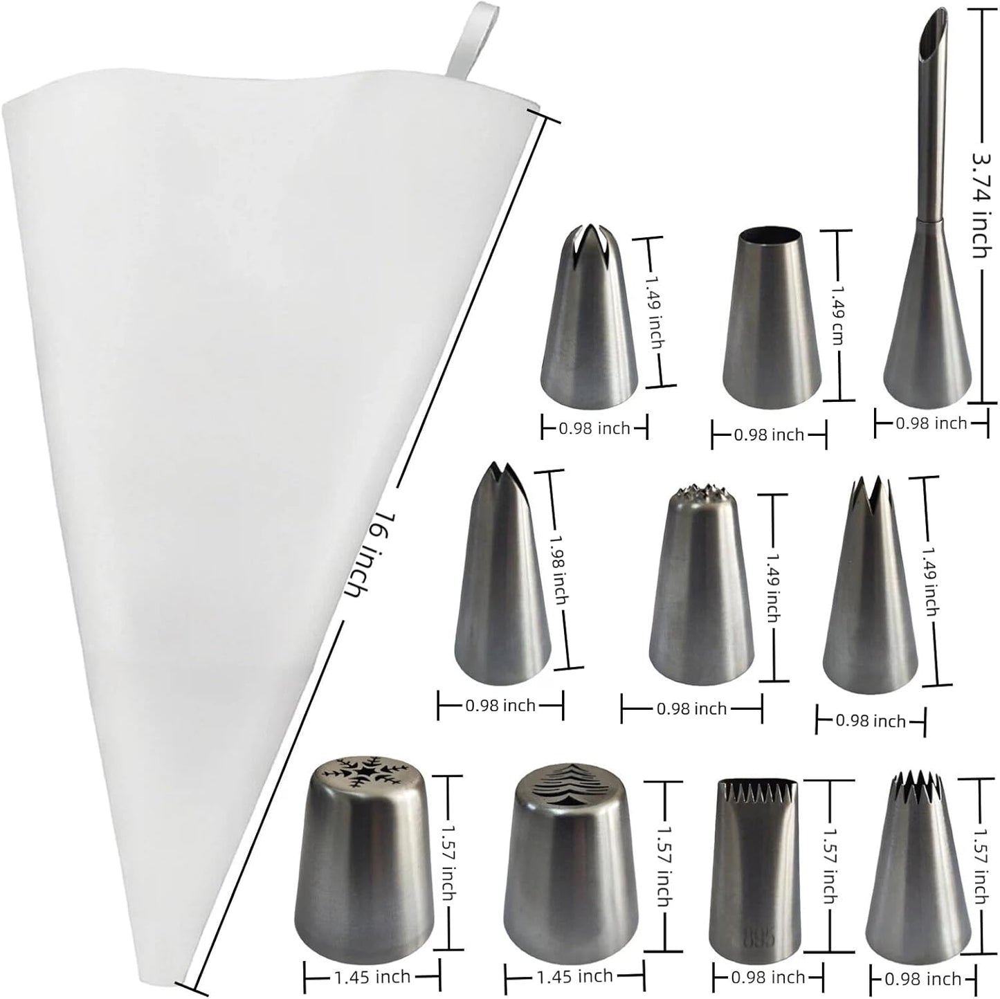 Reusable Cotton Piping Bags Set by [Brand Name] - 16" Large Pastry Bag with 10 Icing Tips & 2 Couplers for Cake Decorating