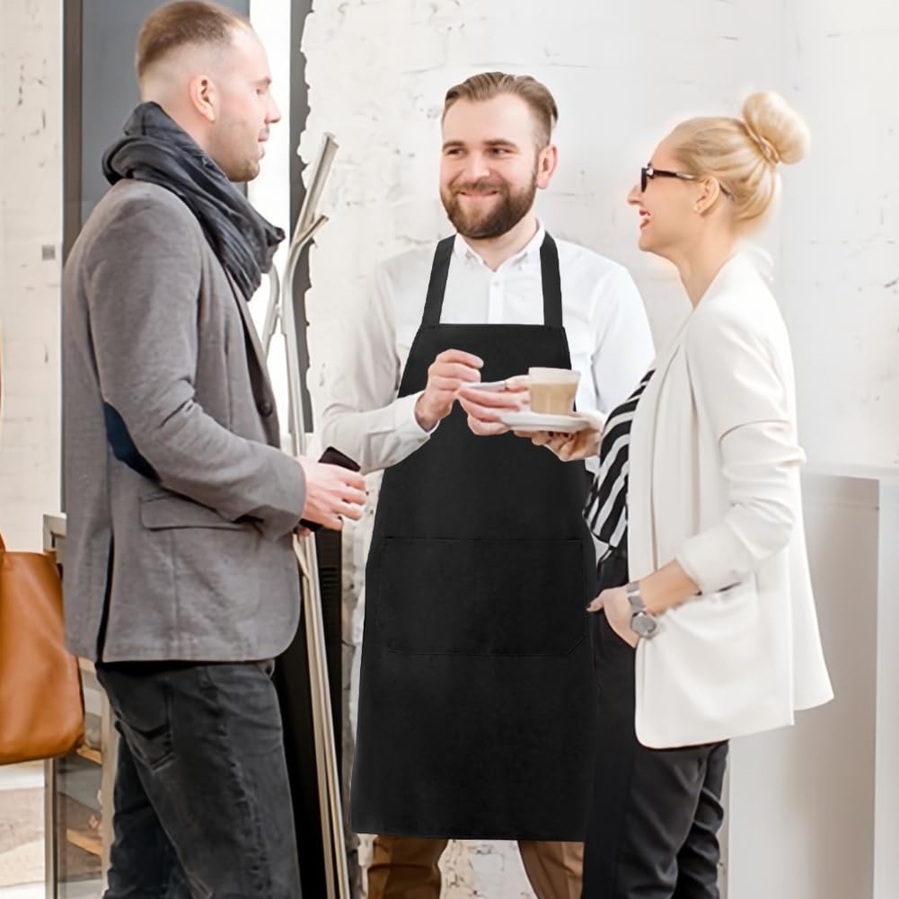 Restynic Adjustable Chef Apron for Men | 2-Pack with 2 Spacious Pockets | Classic Black Design | Durable & Wrinkle-Free for Kitchen, Restaurant, or Home Use