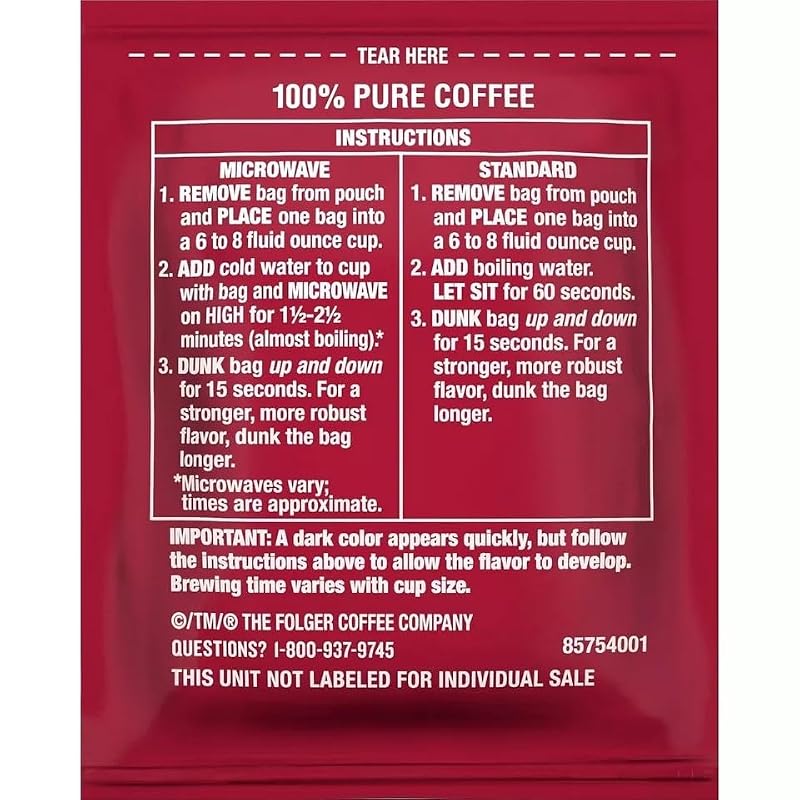 Folgers Medium Roast Coffee Singles Pack of 12 - 228 Single Serve Bags - Classic Roast / 19 Count