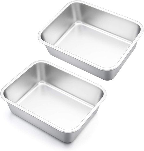 E-far Lasagna Pan Set of 2 - Rectangular Deep Baking Pans, Non-Toxic Stainless Steel, 10.6x8.3x3.2 Inches