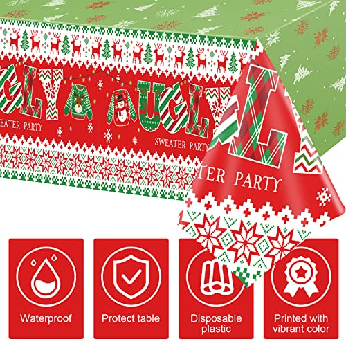 3 Pack Plastic Ugly Sweater Tablecloths 54 x 108 in Christmas Party Covers