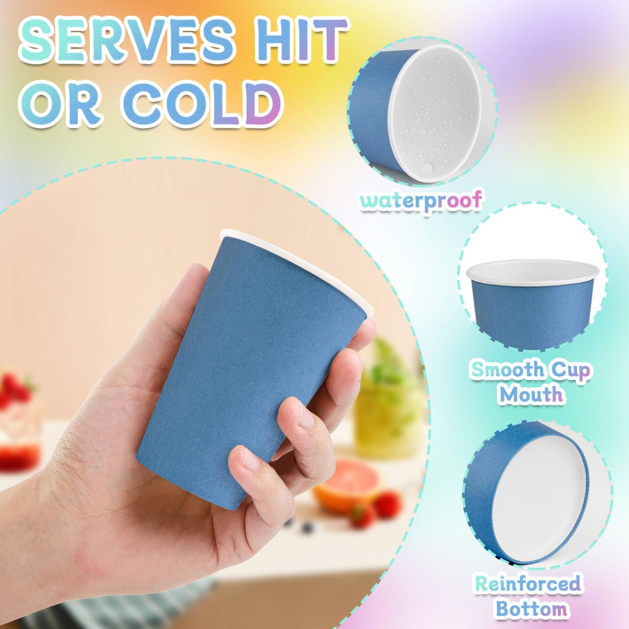 HIKIMA 60 Pcs 9 Ounce Party Cups, Colorful Disposable Paper Cups, Drinking Cups for Party BBQ Travel DIY Snack Picnic and Event 6 Colors