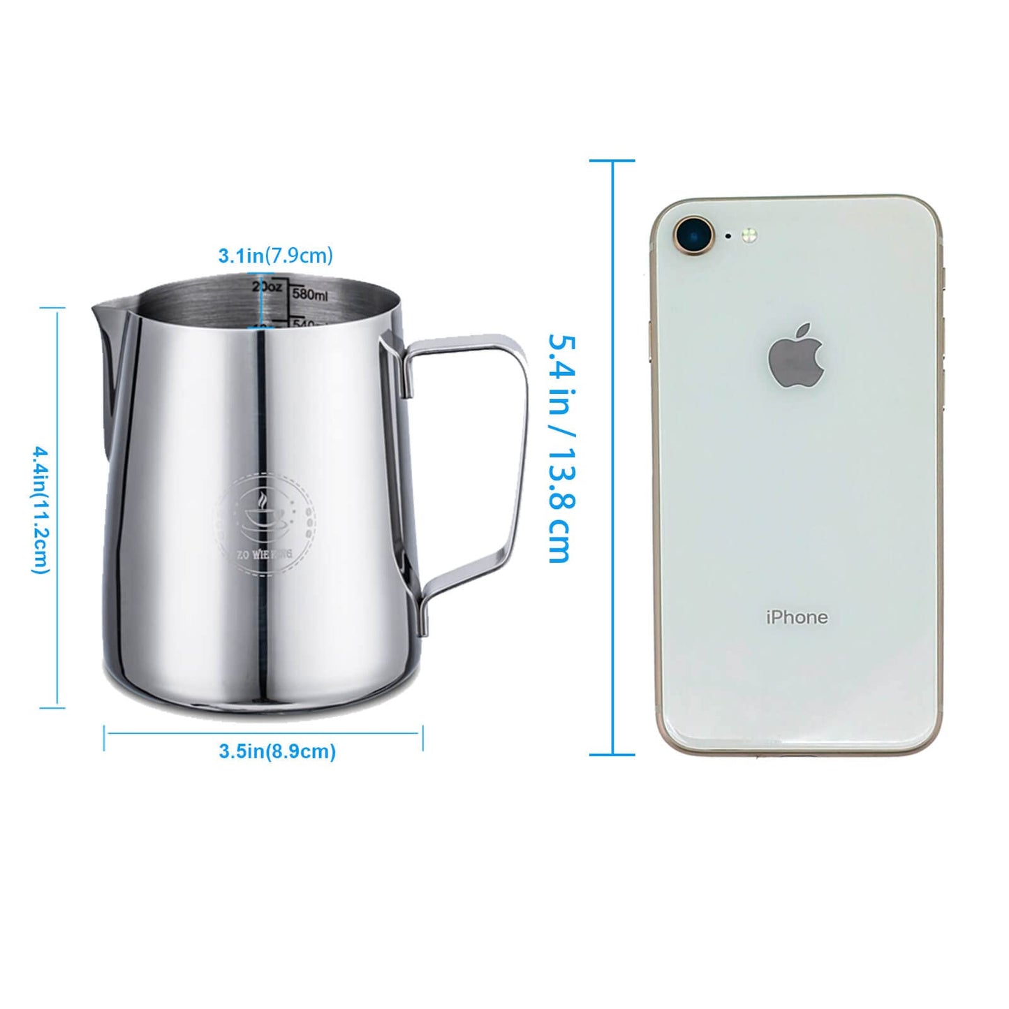 Milk Frothing Pitcher 20oz,Espresso Steaming Pitchers 600ml,Espresso Machine Accessories,Milk Frother cup 20 Oz, Coffee Cappuccino Latte Art,Stainless Steel Jug Cup with Decorating Art Pen