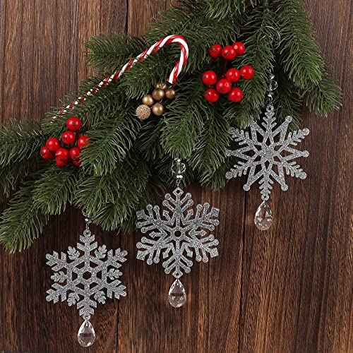 6Pieces Silver Snowflake Ornaments 6 Inches Acrylic Crystal Glitter Snowflakes Christmas Ornament for Winter Christmas Tree Decorations New Year Crafts