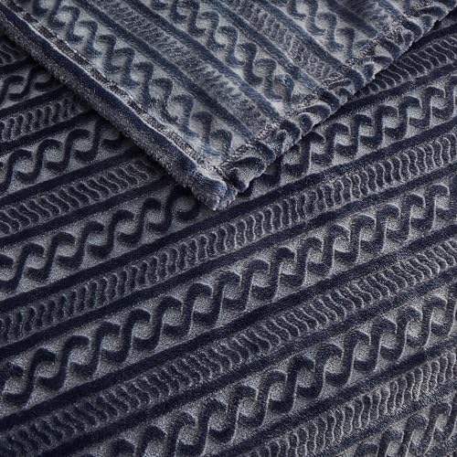 Oversized King Fleece Blanket 120x120 Inches Dark Grey Chain - Soft Cozy 3D Jacquard Bed Throw