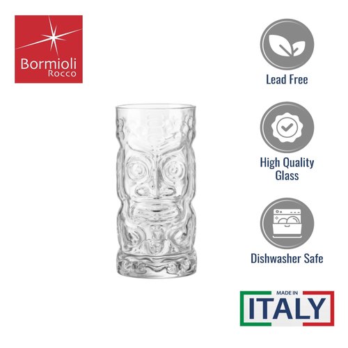 Bormioli Rocco Bartender TIKI Glasses - Set of 4, 19.5 Oz. Tropical Tiki Tumblers for Rum & Fruit Cocktails - Vibrant Presentation with Durable Clear Glass - Made in Italy, Dishwasher Safe