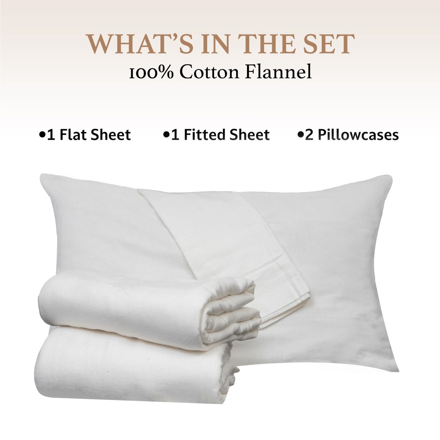 Good Sleep Bedding Flannel Sheets Full - 100% Cotton Flannel Sheets, Brushed for Extra Softness, 4-Piece Full Size Bed Sheets, Breathable, Warm & Cozy, Deep Pocket 16" - White