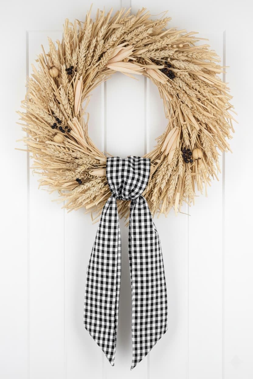 Regine Switzerland Wreath Sash - Black White Checkered Plaid Bow Ribbon for Year-Round Home Decor (5.12" x 54.33")