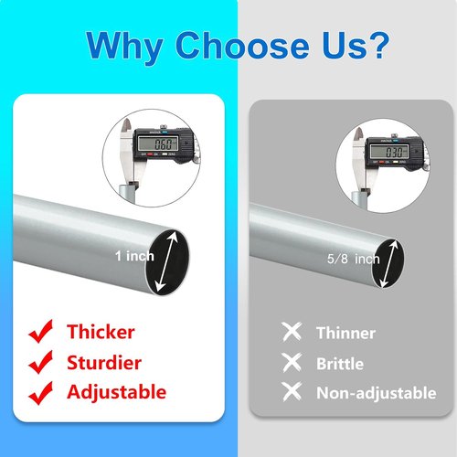 Byondeth Adjustable Curtain Rods - 16 to 240 Inches | 1 Inch Diameter with Aluminum End Cap, Silver Gray