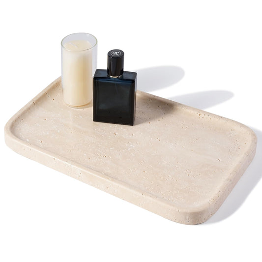 Travertine Vanity Tray, Stone Bathroom Tray for Countertop, Marble Decorative Dresser, Large Serving Trays for Kitchen Counter, Storage for Kitchen Sink, Perfume, Jewelry Holder