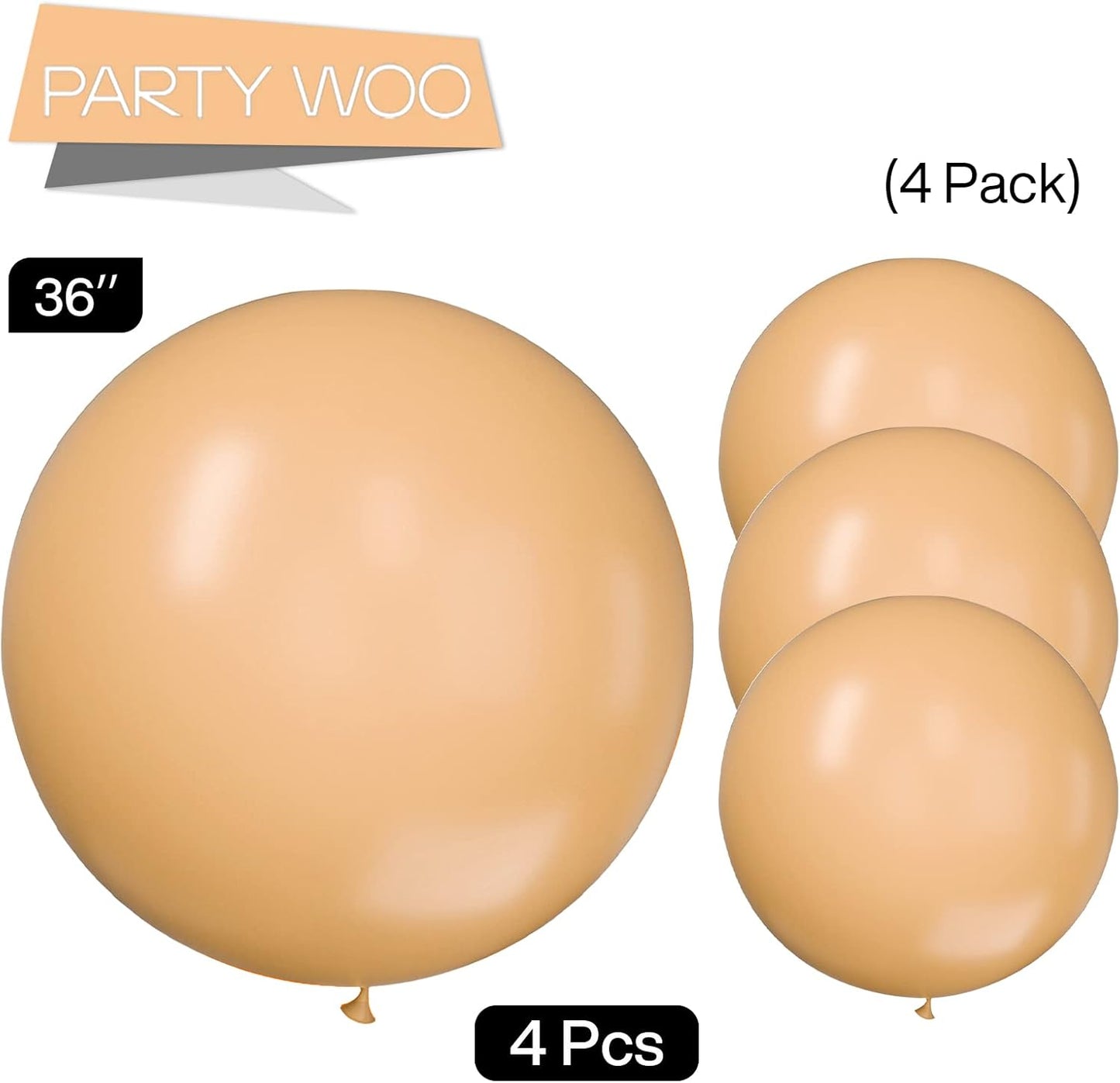 PartyWoo 36-Inch Nude Balloons - 4pcs Apricot Boho Latex for Jungle Safari & Thanksgiving Celebrations