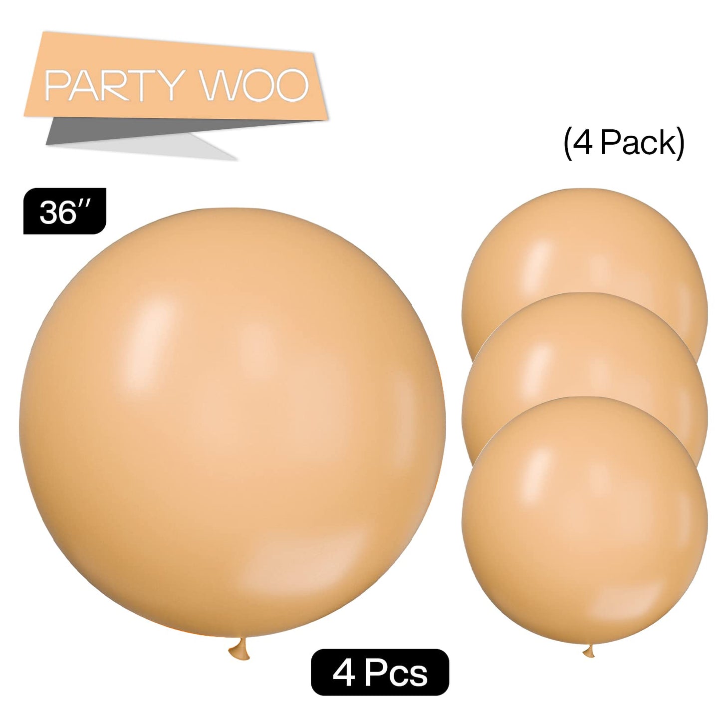 PartyWoo Nude Balloons 4pcs 36 Inch Apricot Fall Neutral Boho Latex Balloons for Jungle Safari Thanksgiving Boy Baby Shower Birthday Anniversary Neutral Themed Party Decorations Brown-Y103