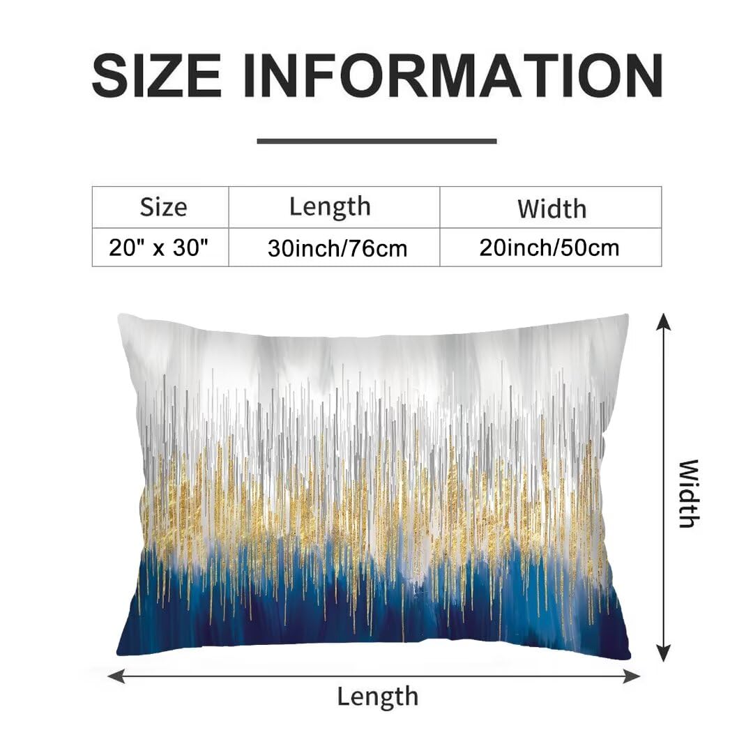 Blue Grey and Gold Art Painting Throw Pillow Cover Queen Size Set of 2,Abstract Lumbar Pillow Case Decorative Standard Pillow Cases with Zipper Modern Style Cushion Covers for Bed,Sofa,Couch,20"x30"