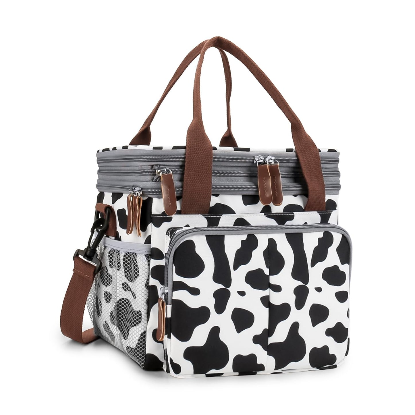 MEYTEILAY Lunch Bag for Women Men Expandable Double Deck Lunch Box Large Lunch Bags Leakproof Insulated Reusable Lunch Cooler Bag（Cow Print）