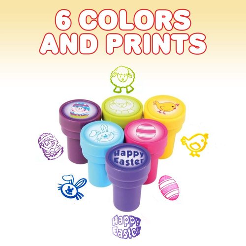 ArtCreativity Easter Stamps for Kids, 6 Pieces Assorted Pre-Inked Stampers, Easter Party Supplies and Favors, Goodie Bag Fillers, Easter Basket Essentials Rubber Stamp, Cute Surprise Toys
