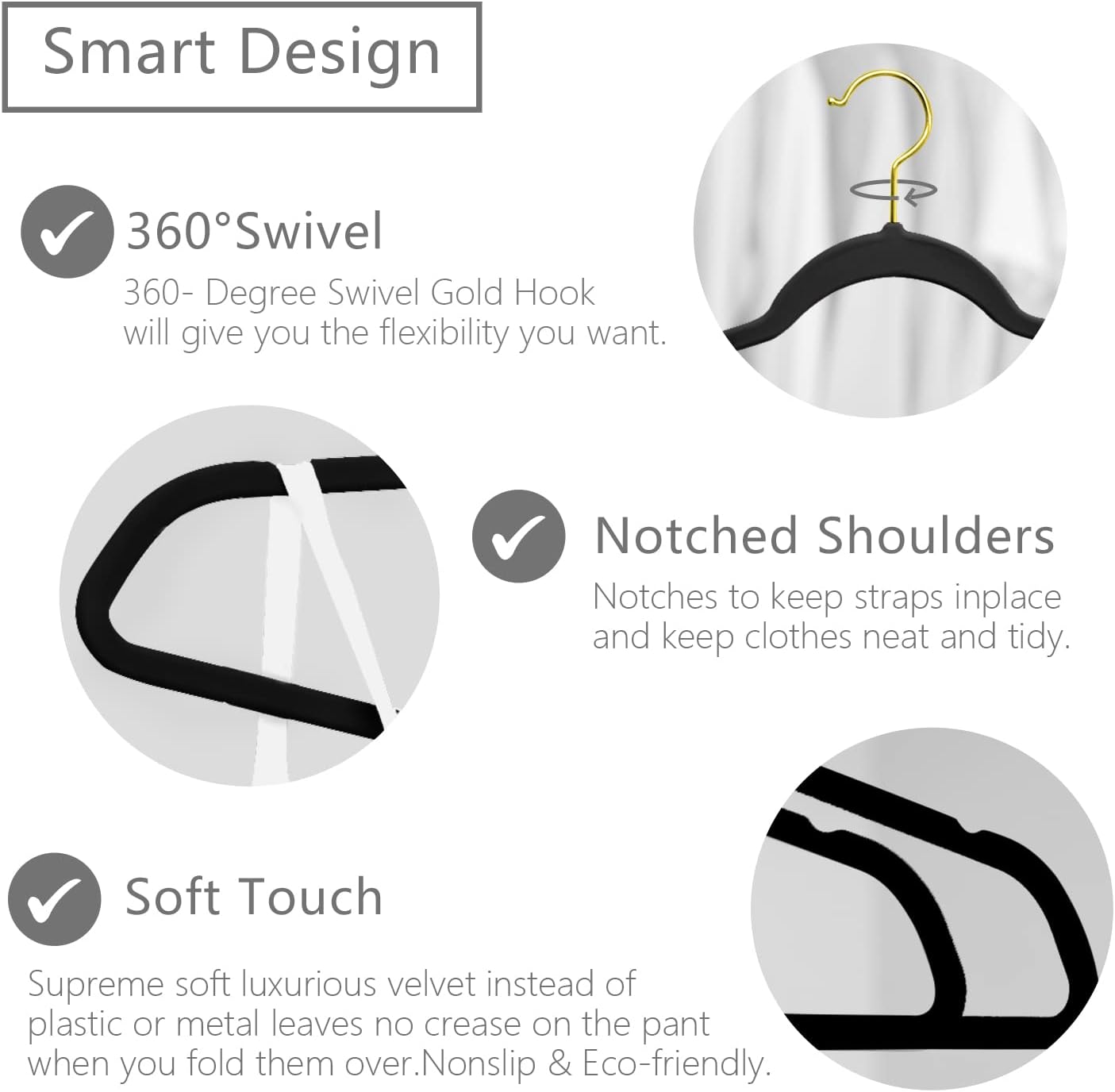 MIZGI Premium Velvet Hangers - Heavy-Duty Non-Slip Slimline Design | 30 Pack in Black with Gold Hooks