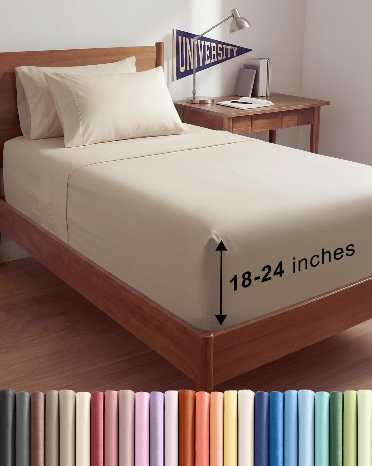 Skiennix Extra Deep Twin XL Sheet Set | 4-Piece Breathable Cooling Bedding - Soft, Wrinkle-Free Wheat Color