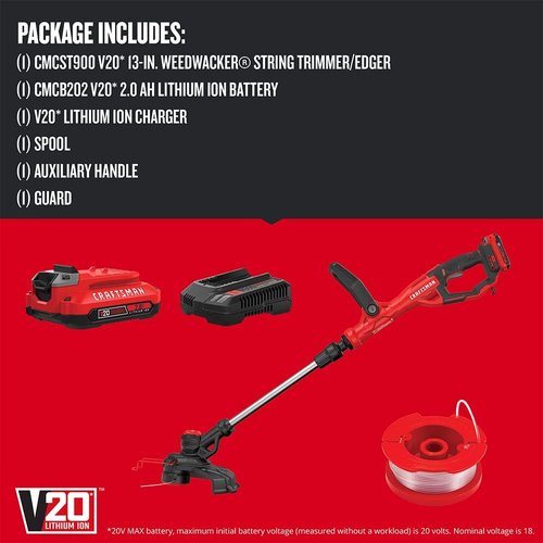 CRAFTSMAN V20 Cordless Weed Wacker - Lightweight String Trimmer & Edger with 2.0 Ah Battery & Charger