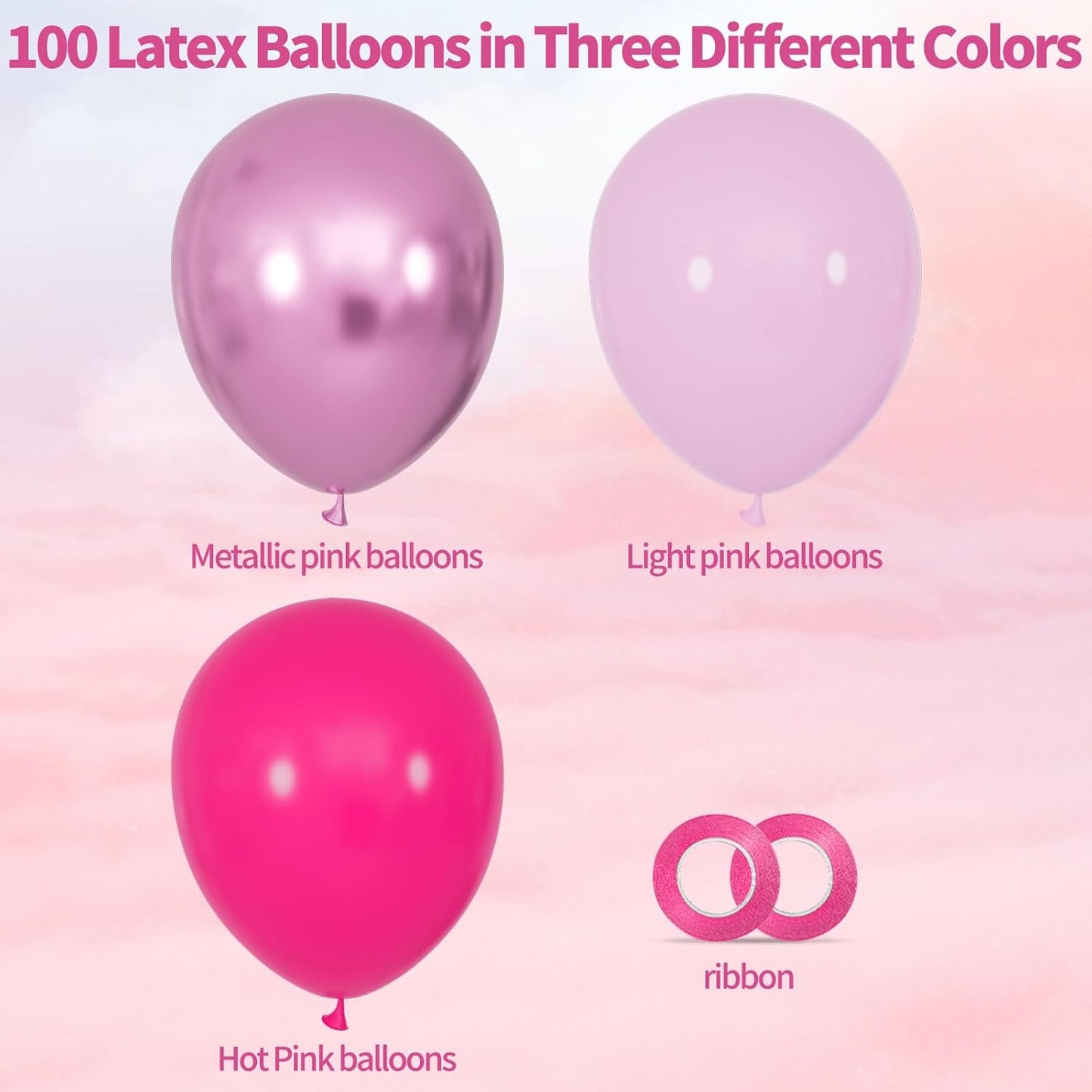 Skiennix 100 Pcs Pink Balloons - 12 Inch Hot Pink & Light Pink Metallic for Birthday & Baby Shower Decor